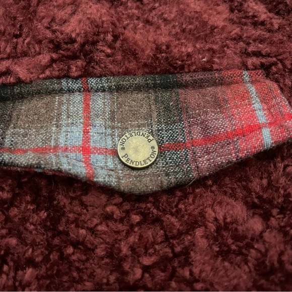 Pendleton Women’s Burgundy Sherpa Full Zip Mock Neck Sweater Jacket Size Large - Picture 7 of 14